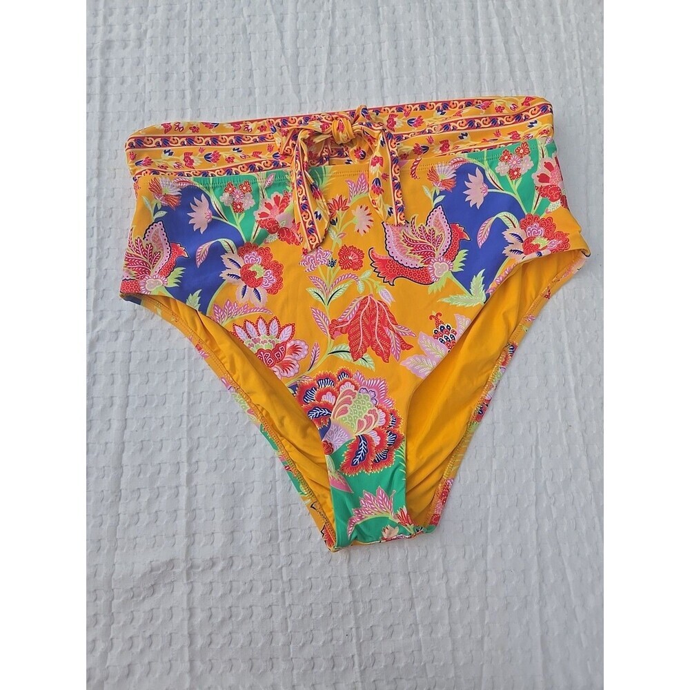 Antonio Melani Floral Jacobean Tie Front High Waisted Bikini Bottom XL